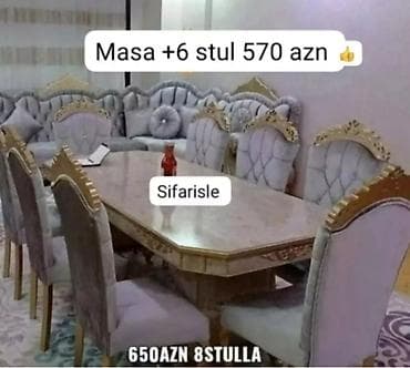 Qonaq otağı üçün, Yeni, Açılmayan, Dördbucaq masa, 6 stul