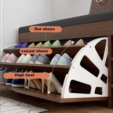 ayaqqabı skafı: Ayaqqabı üçün oturacaqlı şkaf - 2-si 1-də dizayn: yuxarıda yumşaq — 1