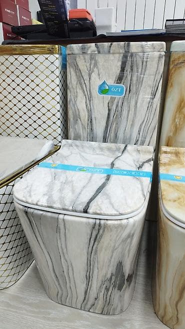 su cayniki: Mərmər naxışlı, kompakt monoblok unitaz - Brend: ÖZT - Dizayn: Ağ-boz — 1