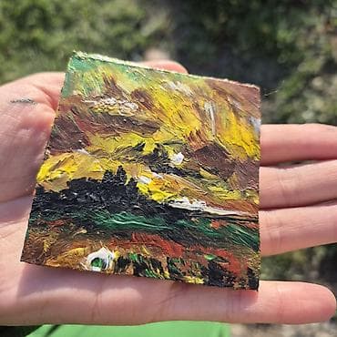 Velosiped ehtiyyat hissələri: Mini akril boya tablo – Abstrakt peyzaj - Texnika: qalın fırça — 3