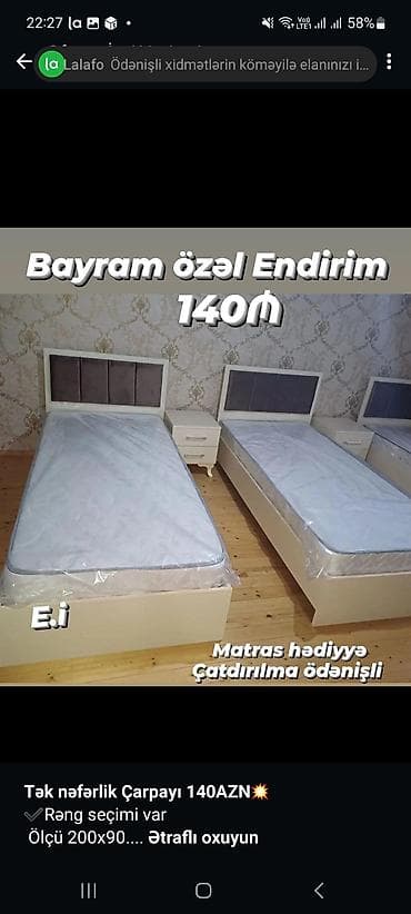 tek kravat: *Tək nəfərlik Çarpayı 140AZN💥* ✔️Rəng seçimi var Ölçü 200x90 — 1
