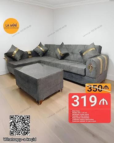 Künc divan və puffik seti - Ölçülər: 260 × 160 sm - Mexanizm: açılan