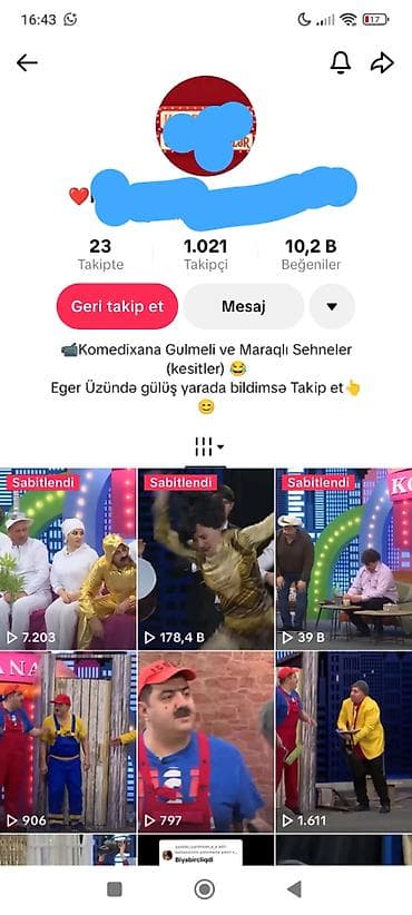 TİKTOK HESABI SATILIR Komediya məzmunlu aktiv TikTok hesabı satılır