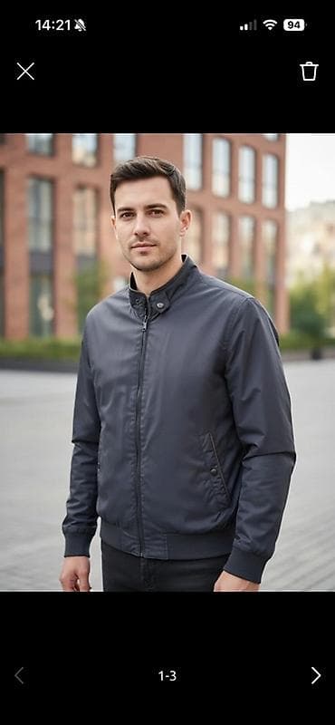 Kişi bomber jaketi – tünd boz rəng - Model: qısa kəsimli, “bomber”
