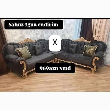kreditle kunc divanlar: - Künc divan dəsti - Klassik dizayn: qızılı oyma detal və dekorativ — 1