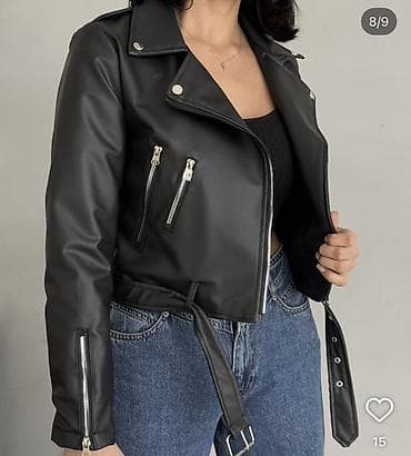 judo forma: Qadınlar üçün qara dərimsi biker gödəkçə - Model: qısa kəsimli, biker — 3