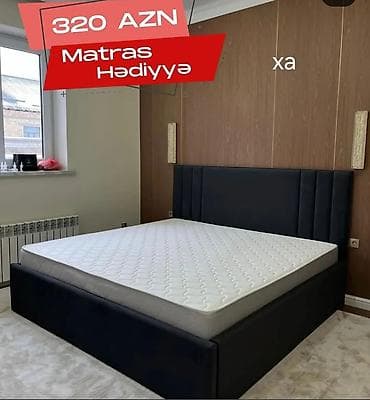Çarpayılar: Mebelli iki nəfərlik çarpayı - Rəng: tünd göy/qara - Başlıq: hündür — 1
