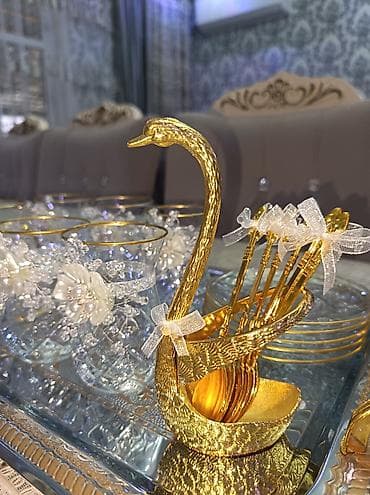 xar tut agaci satilir: Çay dəsti, rəng - Qızılı, Şüşə, 6 nəfərlik — 3