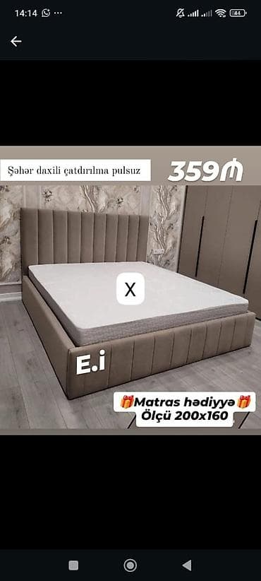 islenmis matras: Mebel dəsti – yumşaq başlıqlı iki nəfərlik çarpayı - Ölçü: 200x160 sm — 1
