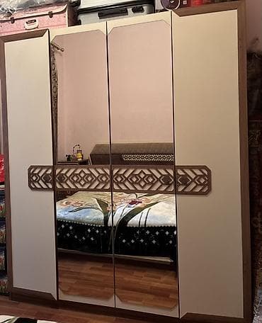 Yeni, 4 qapılı, Güzgülü, Ağ, Digər material, Açılan, Düz dolab — 1