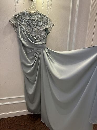 uzun etek: Zərif ziyafət/libas - Rəng: açıq boz-gümüşü. - Üst hissə: şəffaf tor — 4