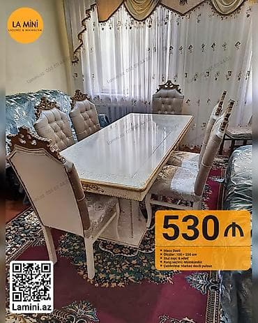 stol sutullar: Qonaq otağı üçün, Açılmayan, Dördbucaq masa, 6 stul — 1