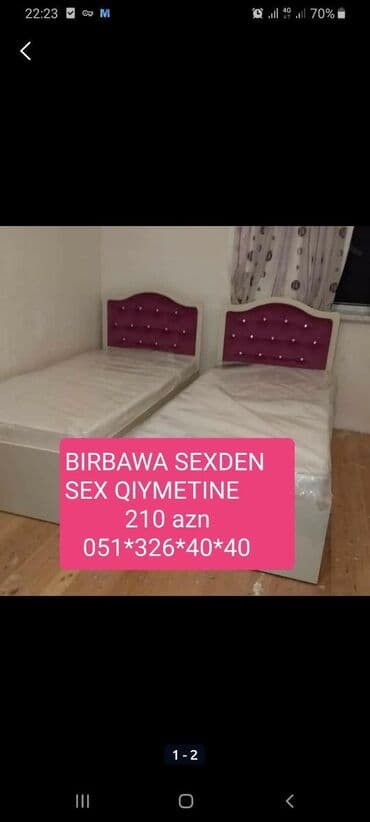темир краватлар: Новый, Односпальная кровать, Без подьемного механизма, Без матраса, Без выдвижных ящиков, Азербайджан — 1