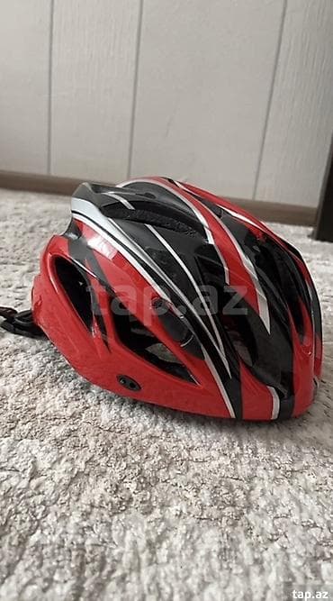 ev velosiped: Velosiped dəbilqəsi - Rəng: qırmızı-qara, ağ xətli idman dizaynı - — 5