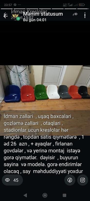 fırlanan stollar: Məkan oturacaqları – idman zalları, uşaq baxçaları, gözləmə zalları — 1