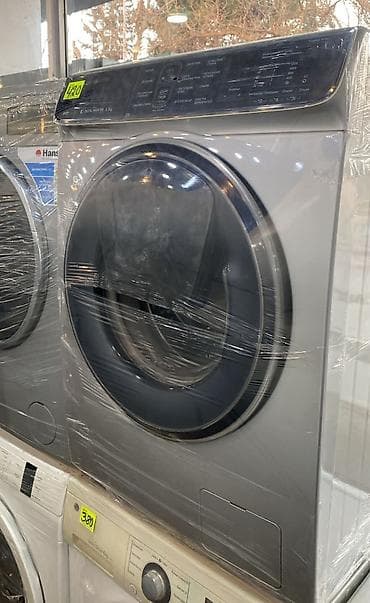 Hans markalı, gümüşü rəngdə, ön yükləməli paltaryuyan maşın. Qara