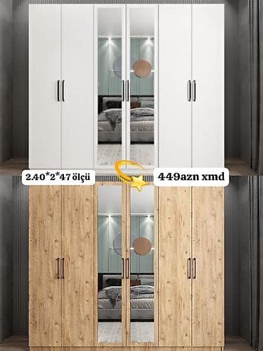 6 qapılı paltar dolabı – güzgülü model - Rəng variantları: ağ və ağac — 1