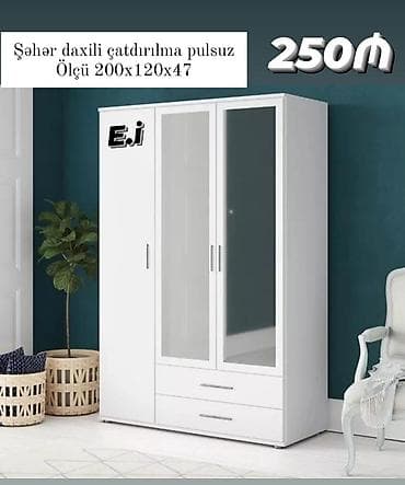 kitab ref: Ağ rəngli üçqapılı geyim dolabı - Ölçü: 200 x 120 x 47 sm - Dizayn: 3 — 1