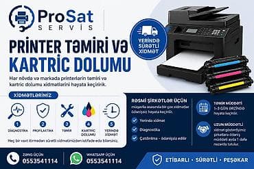 🖨️ Hər növdə və markada printerlərin təmiri və kartric dolumu