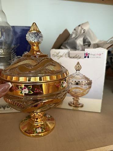 Qapaqlı bəzəkli şirniyyat qabı – HongLi Glass Ware - Material: qalın — 4