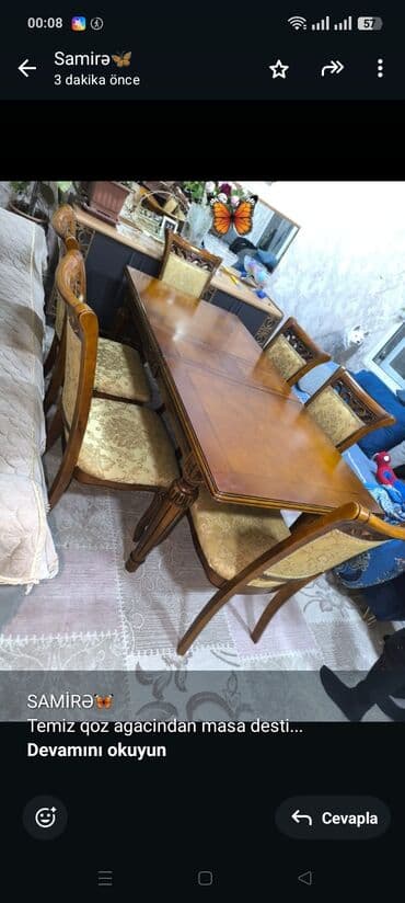 Qida məhsulları: SAMİRƏ🦋 Temiz qoz agacindan masa desti prablemsizdir cooox agirdir — 1