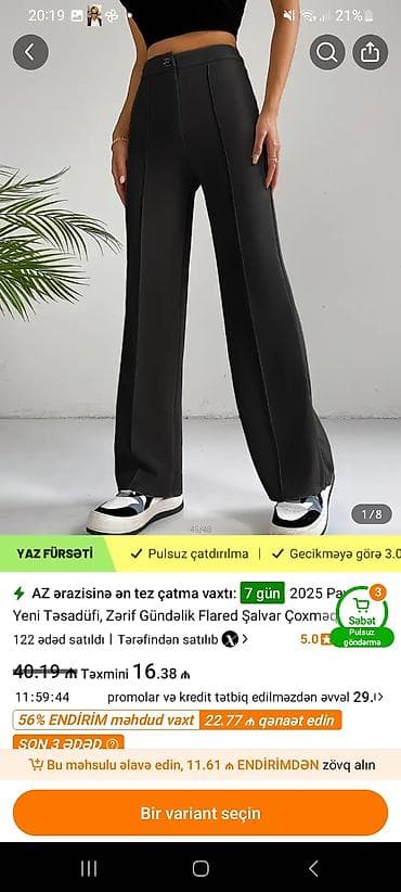 tulum paltar: Qadın şalvarları – flared (küləkli) kəsim - Ölçü: 38 - Rənglər: krem — 3