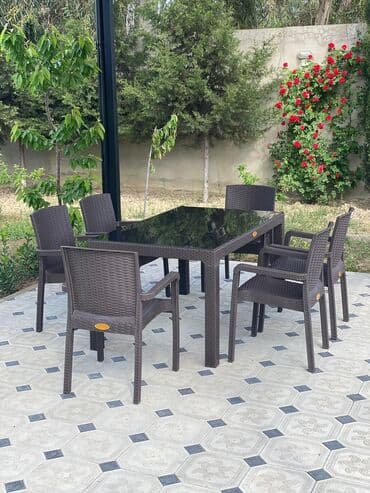 стол трюмо: Yeni, Dördbucaq masa, 6 stul, Açılmayan, Stullar ilə, Həsir toxunuşlu, Türkiyə — 2