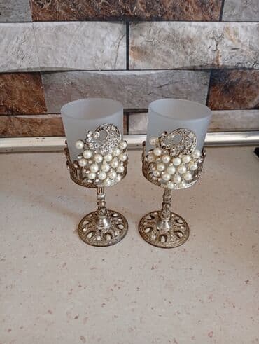 Bəzəkli şamdanlar (2 ədəd dəst).günüdür.mirvari işləməli.cutu 7azn