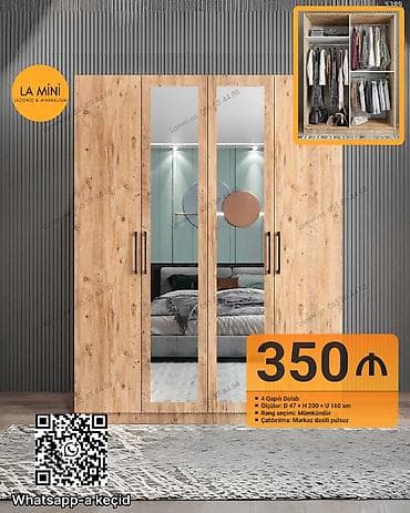 setqa qapi: 4 qapılı, Güzgülü, Digər rəng, Taxta, Açılan, Düz dolab — 1