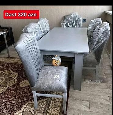Mətbəx üçün, Yeni, Açılmayan, Dördbucaq masa, 6 stul