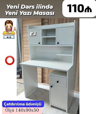 mebel modelleri: Yazı/qiraət masası – üst vitrinli model - Ölçülər: 160×90×50 sm və — 5