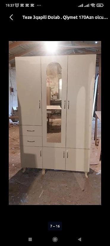 Yeni, 3 qapılı, Ağ, Digər material, Açılan, Düz dolab