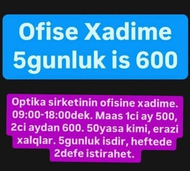 resepsn isi: Tel:0617986473 Ətraflı məlumat üçün ofisə yaxınlaşa bilərsiz.Həftənin — 3