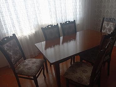 aile sekilleri: Yemək otağı dəsti – masa və 6 ədəd stul - Klassik üslubda, tünd — 2