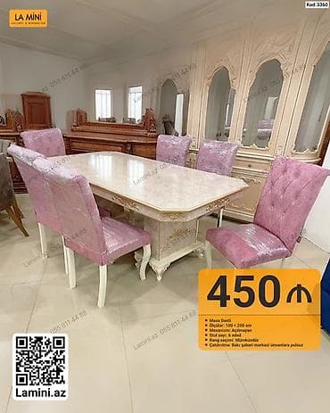 Mebel dəsti – klassik üslubda masa və 6 ədəd stul - Masa ölçüsü: 100