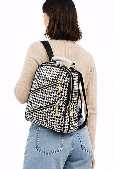 Maskalar, eynəklər: Qadınlar üçün şık bel çantası/ruksak - Dizayn: Qara-ağ “houndstooth” — 1