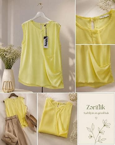 Model: Qolsuz, yüngül bluz Rəng: Açıq sarı (lemonsarı) Material — 1