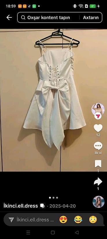 мини: Ağ mini don – nazik askılı, A-kəsim ətəkli model. Ön hissə sadə və — 3