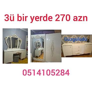 salon mebelləri: Klassik üslubda ağ yataq otağı mebel dəsti – 3 hissə bir yerdə (270 — 1