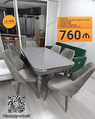 Mətbəx üçün, Açılan, Dördbucaq masa, 6 stul