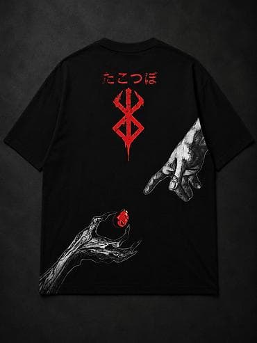 deri geyim: Qara qrafik T‑shirt kolleksiyası – anime/manga ilhamlı dizaynlar — 5