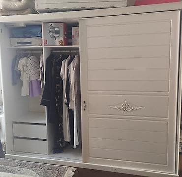 asilqan 65 azn: Ağ rəngli sürgülü qapılı dolab - Klassik dizayn: Ön panellərdə — 3