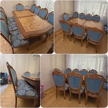 uşaq stullari: Qonaq otağı üçün, İşlənmiş, Oval masa, 8 stul — 1