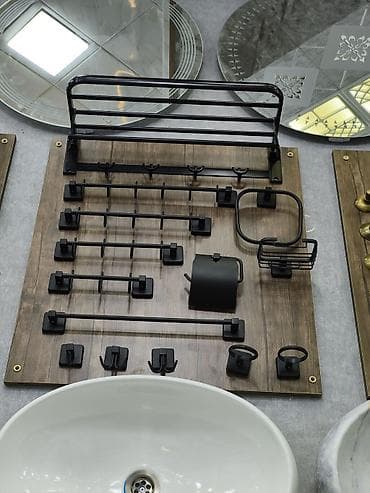 divar boyası: Qara mat vanna otağı aksesuarları dəsti - Material: möhkəm metal, mat — 1