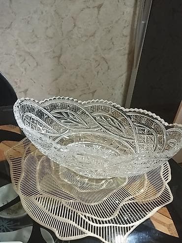 Kəsma naxışlı şüşə meyvə qabı - Material: qalın, şəffaf şüşə - — 1
