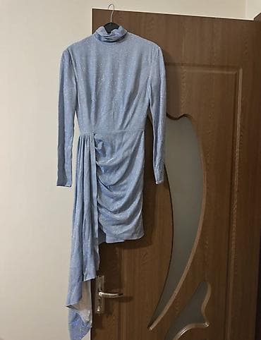 şalvar cins: Mavi-boz, parıltılı qadın donu - Model: uzunqol, yüksək yaxalı - — 1