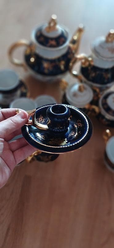 çay dəsti: Çay dəsti, rəng - Göy, Farfor, 6 nəfərlik, Çexiya — 6