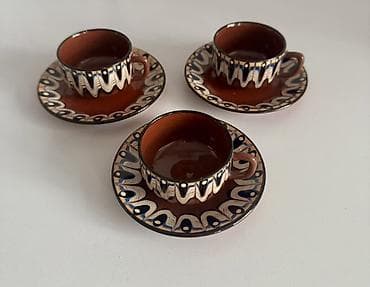 fincan destleri: Çay dəsti, rəng - Qəhvəyi, Keramika, 3 nəfərlik — 1