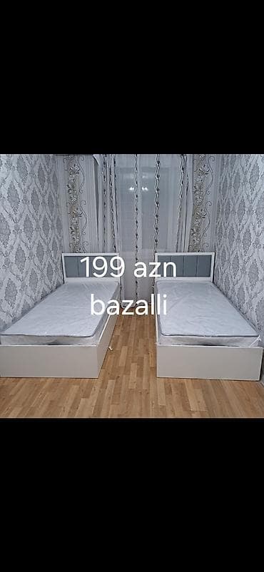 Bazalı tək nəfərlik çarpayı - Model: ağ rəngdə, yumşaq başlıqla -