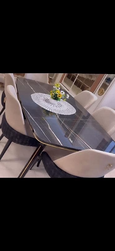 metbex stullari yeni: Qonaq otağı üçün, Açılmayan, Dördbucaq masa, 6 stul — 1